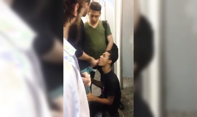 Public Restroom Blowjob by Amateur Gay Couple