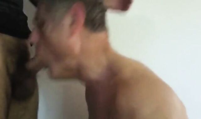 Daddy's throat gets fucked by a big cock and filled with cum.