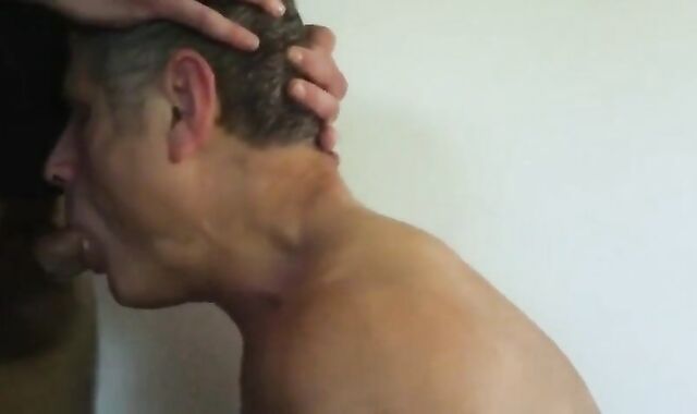 Daddy's throat gets fucked by a big cock and filled with cum.