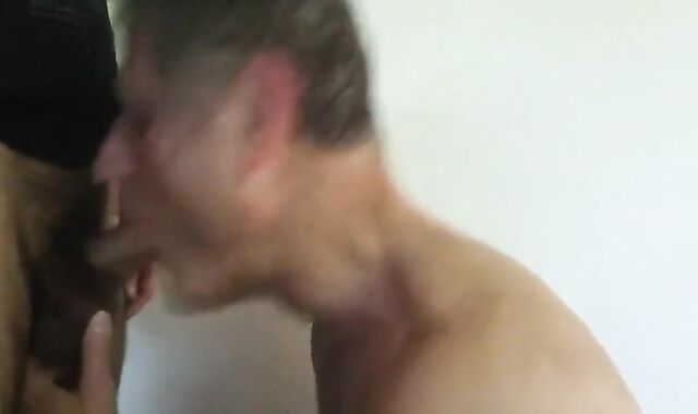 Daddy's throat gets fucked by a big cock and filled with cum.