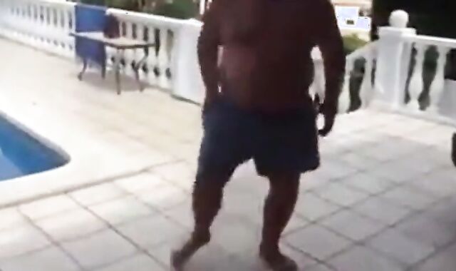 Fat Latin Daddy Strips Outdoors with His Bear