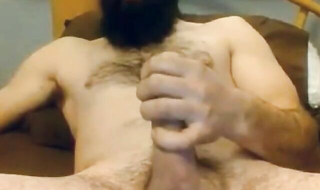 Bearded Gay Daddy Strokes and Cums on Webcam
