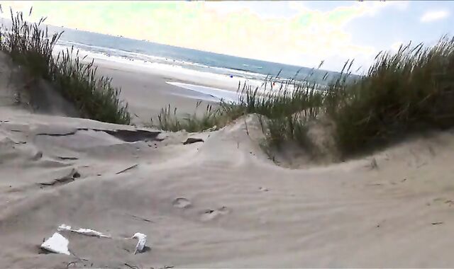 Exhibitionist Strokes Hard on the Beach