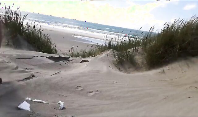 Exhibitionist Strokes Hard on the Beach