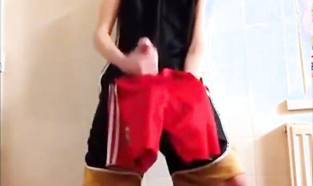 Twink Cums on Gym Shorts Solo