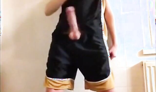 Twink Cums on Gym Shorts Solo