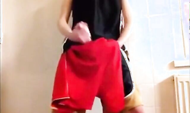Twink Cums on Gym Shorts Solo
