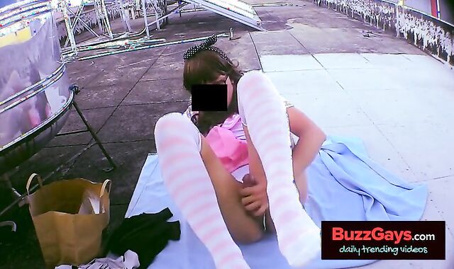 Asian Crossdresser Masturbates Outdoors