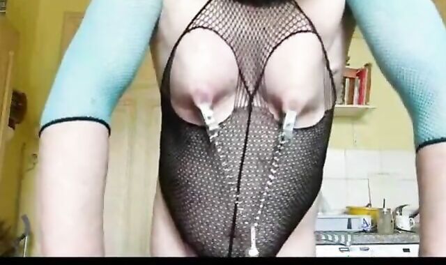 Heavy BDSM Nipple Play for Crossdressing Amateur