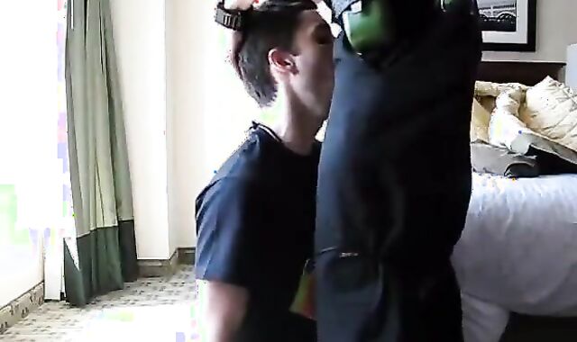 Big-cock amateur face fucks in hotel, cums in mouth.