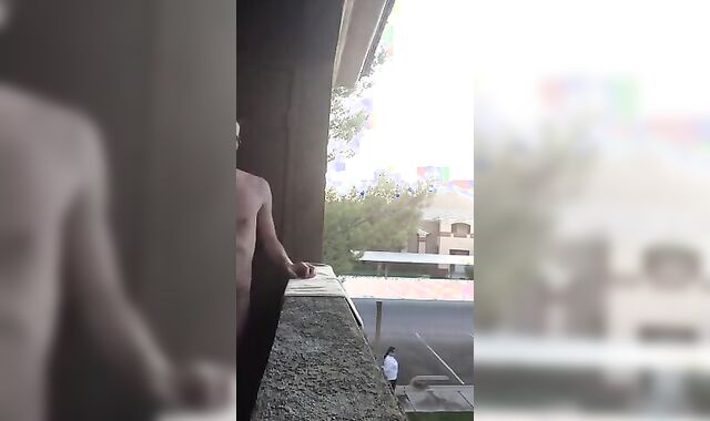 Exhibitionist Jacking Off on Balcony Almost Seen