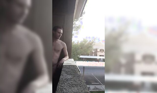 Exhibitionist Jacking Off on Balcony Almost Seen