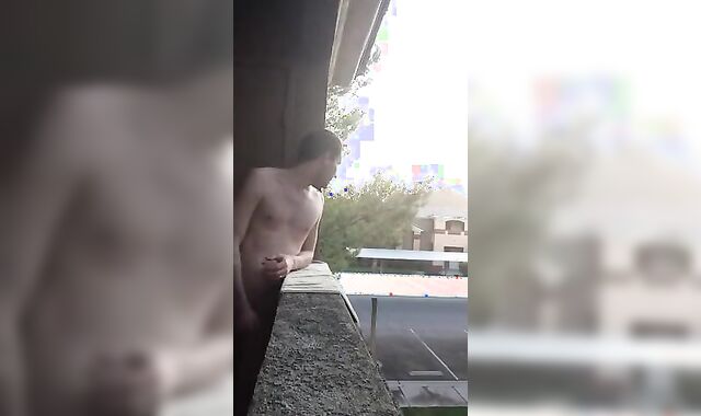 Exhibitionist Jacking Off on Balcony Almost Seen