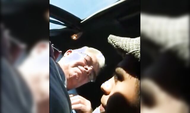 Blowjob in the Car with a Young Stud and an Older Gentleman