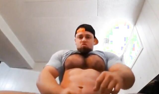 Muscular Hunk Caught Jerking Off Alone