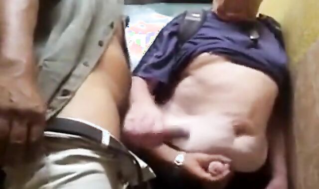 Old-Young Blowjob in the Toilet - Big Cock Handjob and Suck