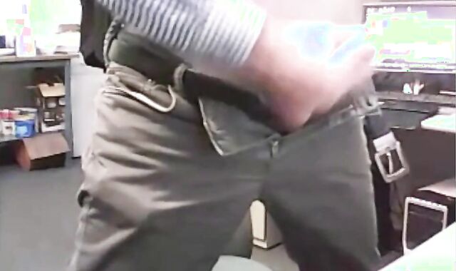 Big-Cocked Dad Strokes at the Office