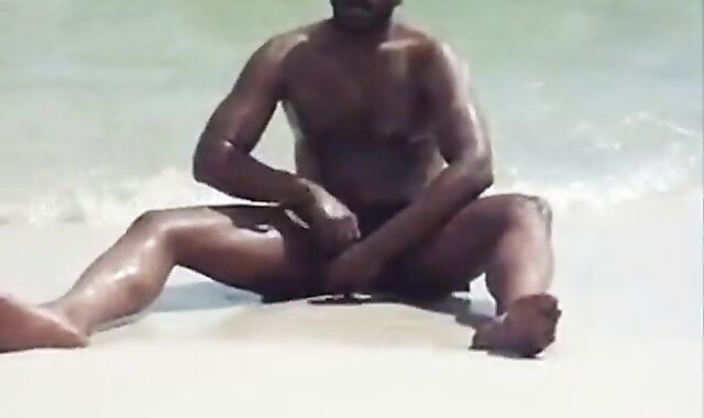 Black Amateur Strokes His Big Cock Outdoors at the Beach