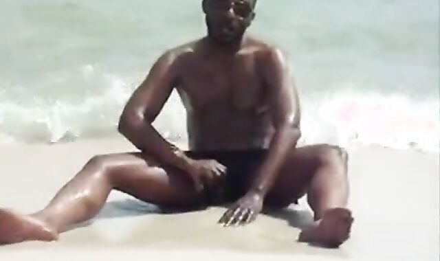 Black Amateur Strokes His Big Cock Outdoors at the Beach
