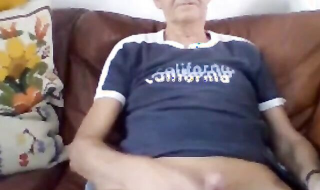 Skinny Sexy Grandpa Strokes on Webcam