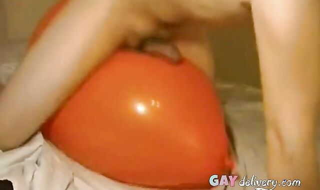 Twink Humping and Cumming on an Inflatable Orange Balloon