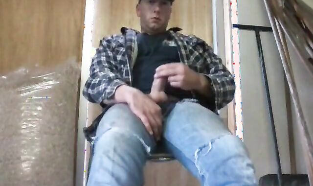 Bearded Daddy Strokes at Work