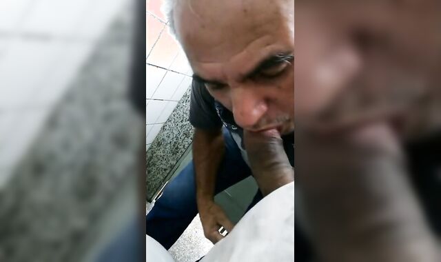 60-Year-Old Rustic Daddy Gives Me a Blowjob in a Public Bathroom