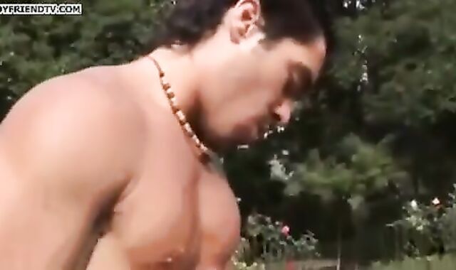 schlong-squashing Body Builders Have A Party outdoors