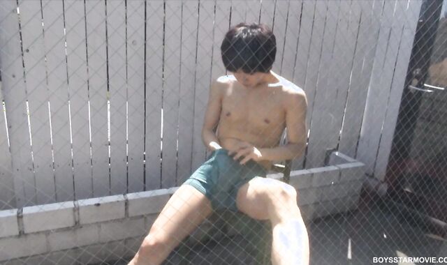 GayAsianNetwork: Toraemon dressed in glasses massage outdoors