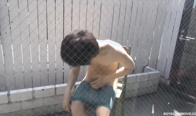 GayAsianNetwork: Toraemon dressed in glasses massage outdoors