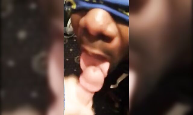 Black Twink Swallows White Cum in Interracial Blowjob