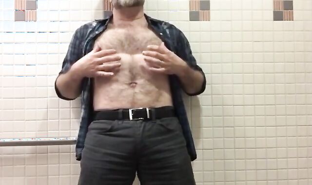 Hairy Daddy Strips and Jerks Off His Thick Shaft