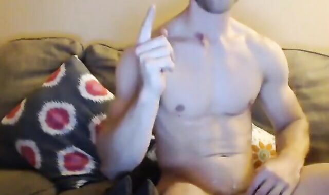 Muscle Hunk Stroking His Big Cock Solo