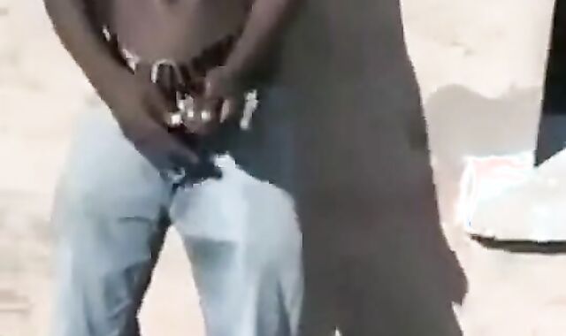 African Men Jerk Off Outdoors for Cash