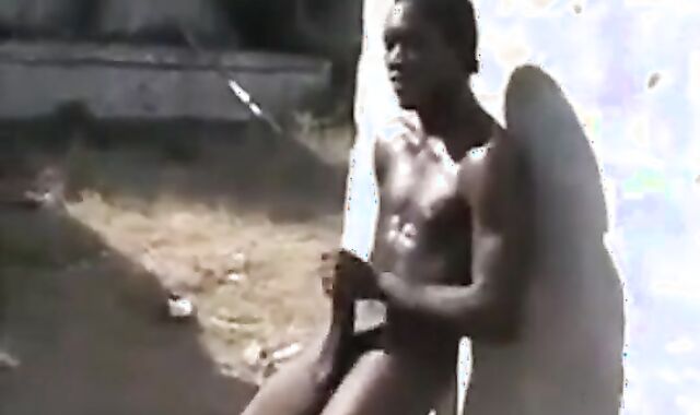African Men Jerk Off Outdoors for Cash