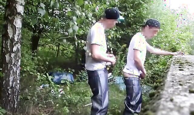 Shiny Baggy Pants Hookup in the Woods