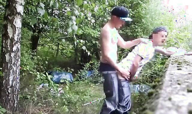 Shiny Baggy Pants Hookup in the Woods