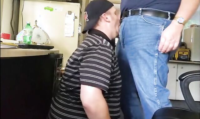 Fat Daddy Trucker Uses Chubby Boy's Mouth as a Dumping Ground