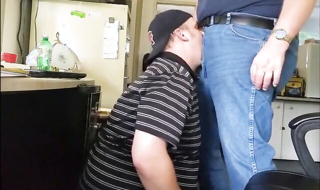Fat Daddy Trucker Uses Chubby Boy's Mouth as a Dumping Ground