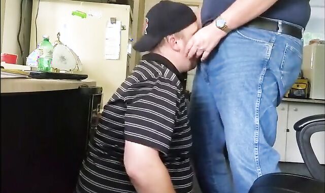 Fat Daddy Trucker Uses Chubby Boy's Mouth as a Dumping Ground