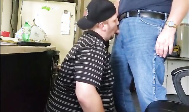 Fat Daddy Trucker Uses Chubby Boy's Mouth as a Dumping Ground