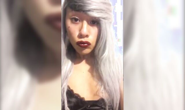 Asian Crossdresser Jerks Off
