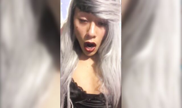 Asian Crossdresser Jerks Off