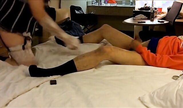 Crossdresser Spit Roasted by Two Men