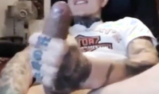 Latin Twink With Biggest Tattooed Cock Masturbates