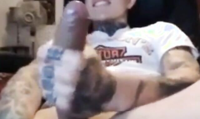Latin Twink With Biggest Tattooed Cock Masturbates