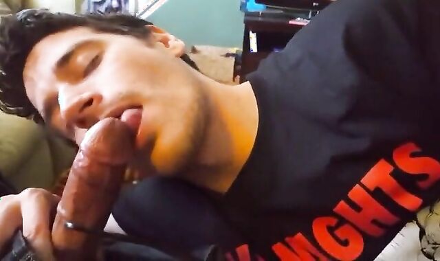 Big-Cock Blowjob and Handjob on the Couch