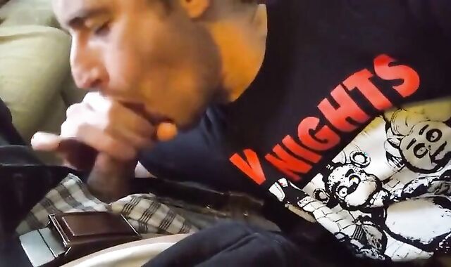 Big-Cock Blowjob and Handjob on the Couch