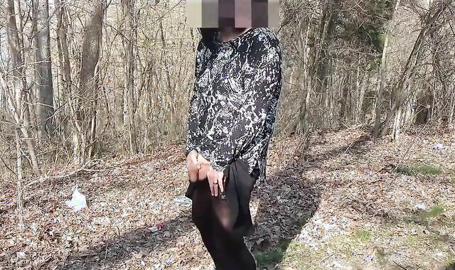Outdoor Crossdresser Jane Plays with Sex Toy