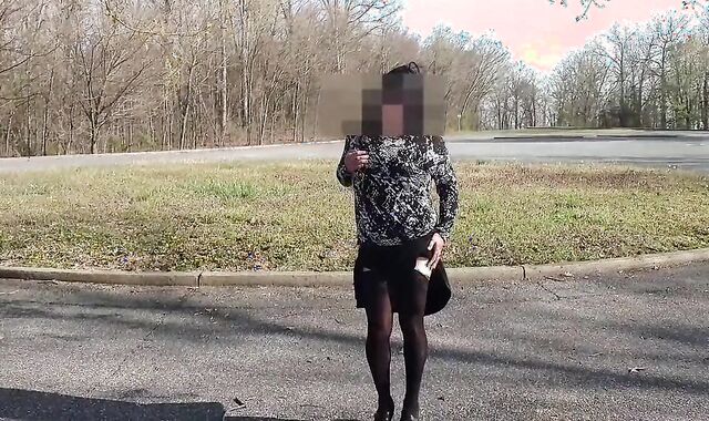 Outdoor Crossdresser Jane Plays with Sex Toy